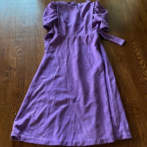 Dresses & Skirts - Purple Textured Jacquard Maxi Dress Puff Sleeve Fit Flare Vintage Style